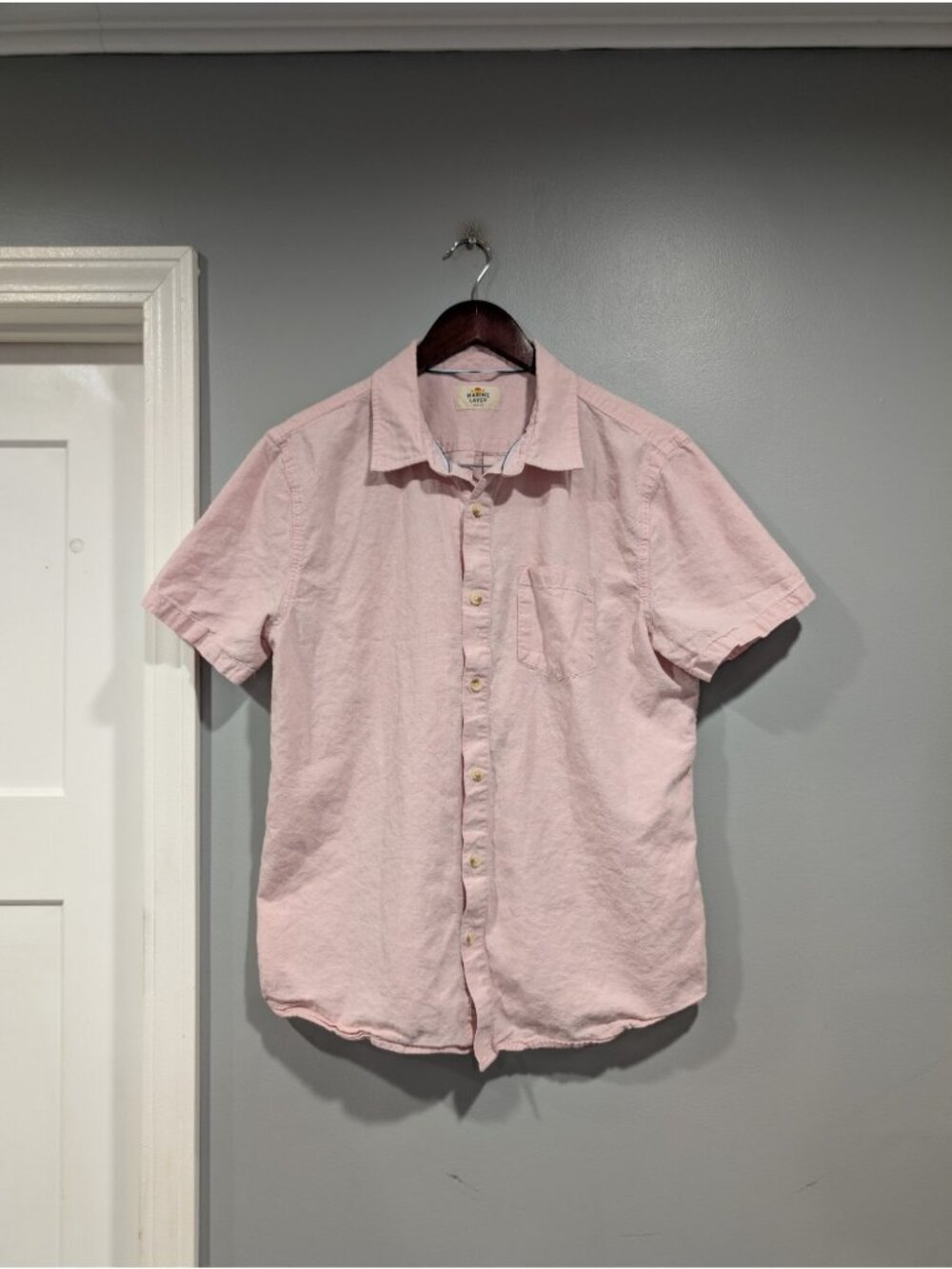 Marine Layer Short Sleeve Shirt Hemp Cotton Pink Collared Button-Up Men’s Sz M